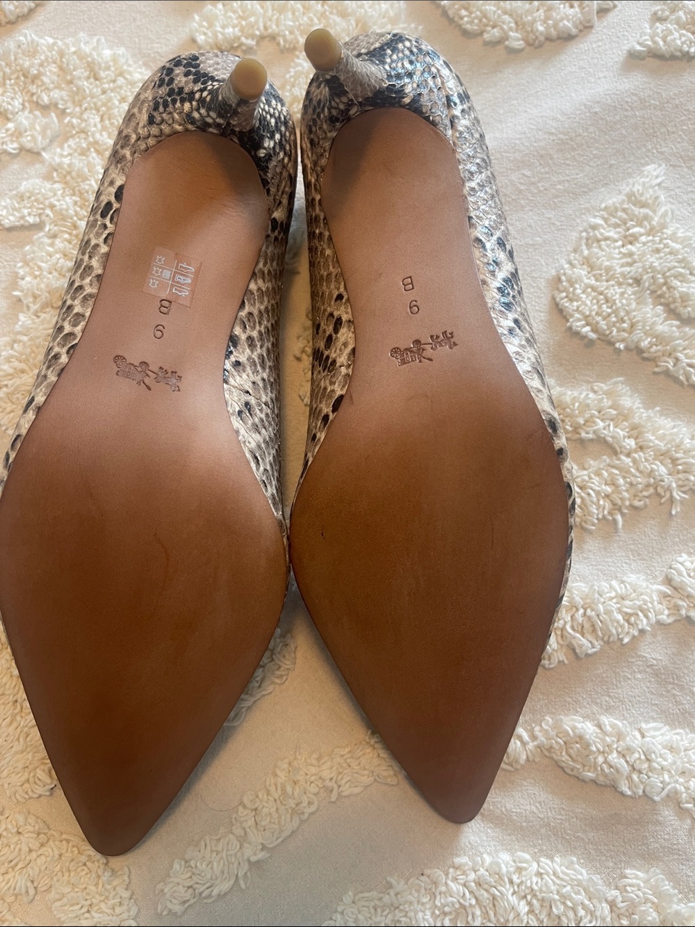 COACH Snake-Print Pointed Toe Pumps in Beige and Black - Picture 6 of 7